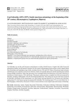 Zootaxa, Curt Schrottky (1874–1937): South American Entomology at the Beginning Of