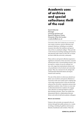 Academic Uses of Archives and Special Collections: Thrill of the Real