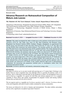 Advance Research on Nutraceutical Composition of Mature Jute Leaves