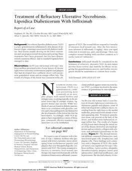 Treatment of Refractory Ulcerative Necrobiosis Lipoidica Diabeticorum with Infliximab Report of a Case