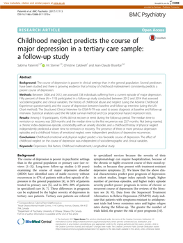 Childhood Neglect Predicts the Course of Major Depression in a Tertiary