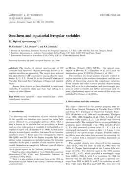 Southern and Equatorial Irregular Variables