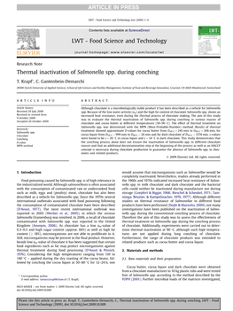 Thermal Inactivation of Salmonella Spp. During Conching