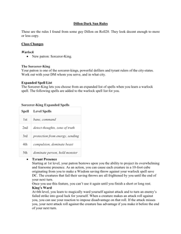 Dillon Dark Sun Rules These Are the Rules I Found from Some Guy