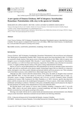 A New Species of Tomarus Erichson, 1847 (Coleoptera: Scarabaeidae: Dynastinae: Pentodontini), with a Key to the Species in Colombia