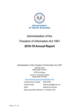 Administration of the Freedom of Information Act 1991 2018-19 Annual Report