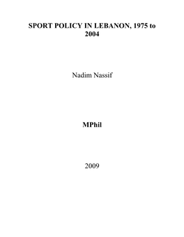 SPORT POLICY in LEBANON, 1975 to 2004