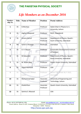 Life Members As on December 2016