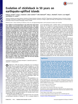 Evolution of Stickleback in 50 Years on Earthquake-Uplifted Islands