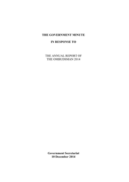 The Government Minute in Response to the Annual Report of the Ombudsman 2014