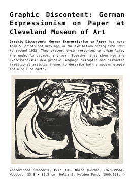 Graphic Discontent: German Expressionism on Paper at Cleveland Museum of Art