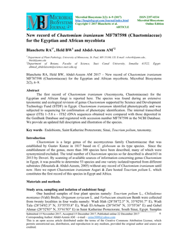 New Record of Chaetomium Iranianum MF787598 (Chaetomiaceae) for the Egyptian and African Mycobiota