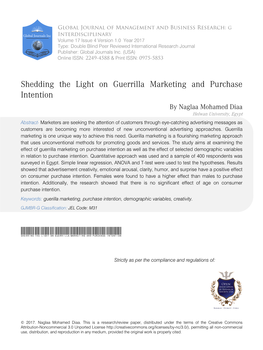 Shedding the Light on Guerrilla Marketing and Purchase Intention