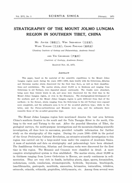 Stratigraphy of the Mount Jolmo Lungma Region in Southern Tibet, China