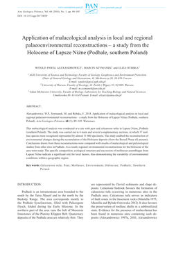 Application of Malacological Analysis in Local and Regional Palaeoenvironmental Reconstructions – a Study from the Holocene of Łapsze Niżne (Podhale, Southern Poland)