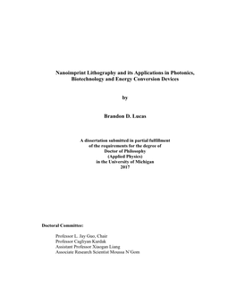 Nanoimprint Lithography and Its Applications in Photonics, Biotechnology and Energy Conversion Devices