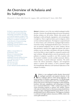 An Overview of Achalasia and Its Subtypes