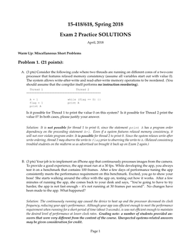 15-418/618, Spring 2018 Exam 2 Practice SOLUTIONS