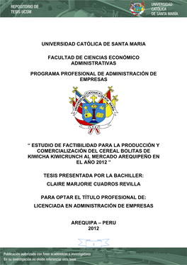 Universidad Católica De Santa Maria Facultad De Ciencias