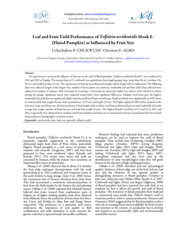 Leaf and Fruit Yield Performance of Telfairia Occidentalis Hook F. (Fluted Pumpkin) As Influenced by Fruit Size Uchechukwu P