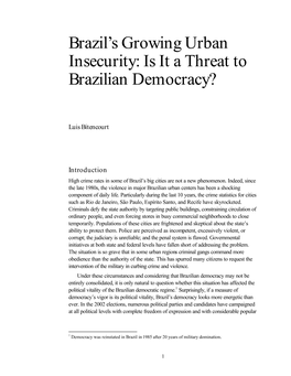 Brazil's Growing Urban Insecurity: Is It a Threat to Brazilian Democracy?