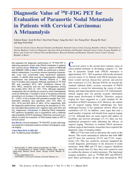 Diagnostic Value of 18F-FDG PET for Evaluation of Paraaortic Nodal Metastasis in Patients with Cervical Carcinoma: a Metaanalysis