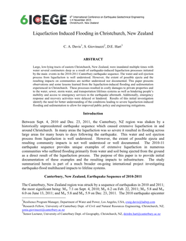 Liquefaction Induced Flooding in Christchurch, New Zealand