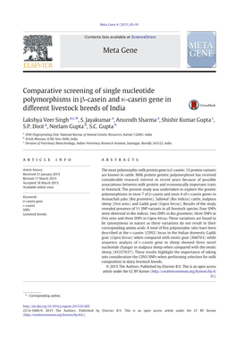 Comparative Screening of Single Nucleotide Polymorphisms in Β-Casein and Κ-Casein Gene in Different Livestock Breeds of India