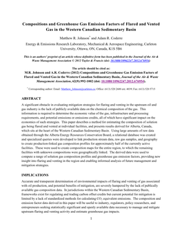 Compositions and Greenhouse Gas Emission Factors of Flared and Vented Gas in the Western Canadian Sedimentary Basin