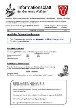 Informationsblatt Der Gemeinde Weißdorf