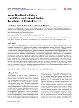 Water Desalination Using a Humidification-Dehumidification Technique—A Detailed Review