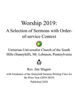 Worship 2019: a Selection of Sermons with Order- Of-Service Context
