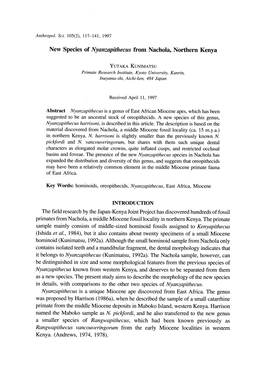 New Species of Nyanzapithecus from Nachola, Northern Kenya