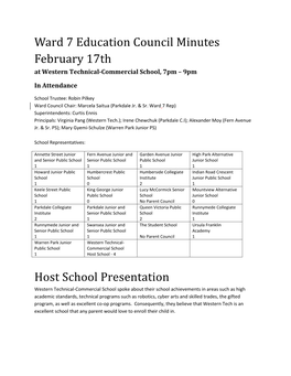 Ward 7 Education Council Minutes February 17Th Host School