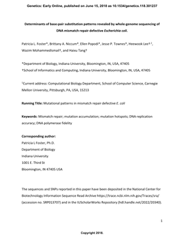 Determinants of Base-Pair Substitution Patterns Revealed by Whole-Genome Sequencing of DNA Mismatch Repair Defective Escherichia Coli