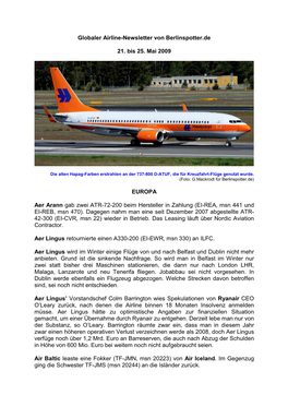 Globaler Airline-Newsletter Von Berlinspotter.De 21. Bis 25. Mai