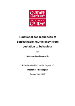 Functional Consequences of Setd1a Haploinsufficiency: from Gestation to Behaviour