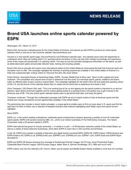 Brand USA Launches Online Sports Calendar Powered by ESPN