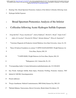 Broad Spectrum Proteomics Analysis of the Inferior Colliculus Following Acute