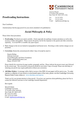 Proofreading Instructions Social Philosophy & Policy