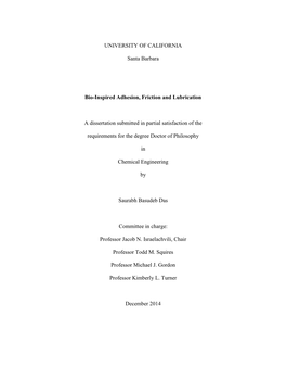 UNIVERSITY of CALIFORNIA Santa Barbara Bio-Inspired Adhesion