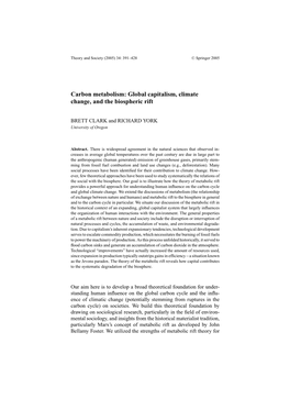Carbon Metabolism: Global Capitalism, Climate Change, and the Biospheric Rift