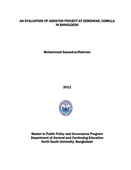 An Evaluation of Asrayon Project at Debidwar, Comilla in Bangldesh