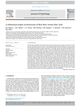 A Millennium-Length Reconstruction of Bear River Stream Flow, Utah