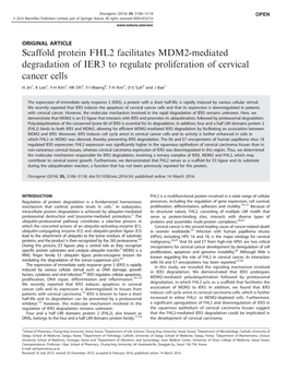 Scaffold Protein FHL2 Facilitates MDM2-Mediated Degradation of IER3 to Regulate Proliferation of Cervical Cancer Cells