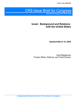 Israel: Background and Relations with the United States