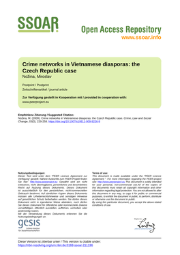 Crime Networks in Vietnamese Diasporas: the Czech Republic Case Nožina, Miroslav