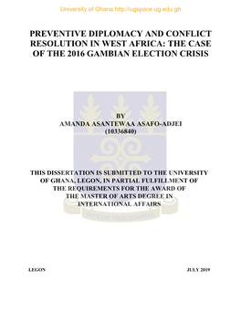 Preventive Diplomacy and Conflict Resolution in West Africa: the Case of the 2016 Gambian Election Crisis