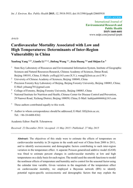 Cardiovascular Mortality Associated with Low and High Temperatures: Determinants of Inter-Region Vulnerability in China