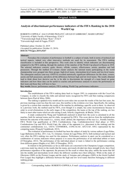 Original Article Analysis of Discriminant Performance Indicators